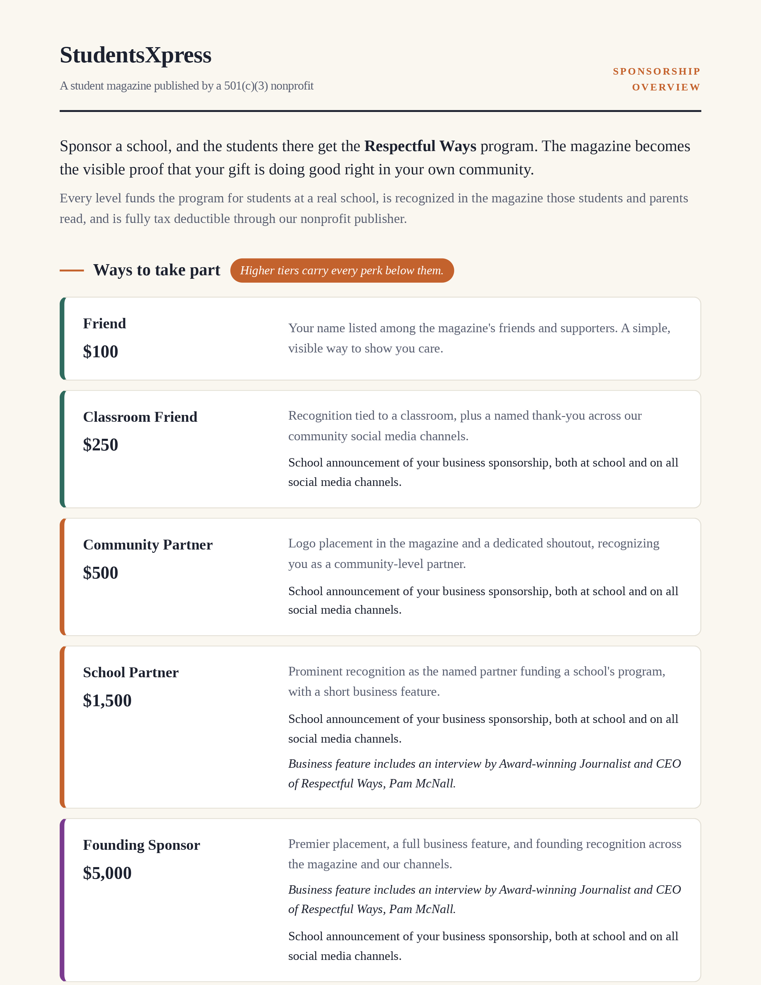 StudentsXpress Sponsorship Overview